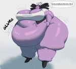 absurd_res anthro big_breasts big_butt breasts butt clothed clothing embarrassed expansion female generation_5_pokemon gothitelle hi_res huge_breasts huge_butt hyper hyper_breasts hyper_butt maid_uniform morbidly_obese mralguienynadie nintendo obese onomatopoeia overweight pokemon pokemon_(species) purple_body purple_skin simple_background solo sound_effects speech_bubble text uniform wardrobe_malfunction weight_gain white_background