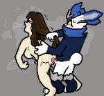 anthro anthro_penetrating anthro_penetrating_human blush bodily_fluids breasts brown_hair butt_slap cimaris_(emote) cinderace clothed clothing doggystyle duo female from_behind_position fur generation_8_pokemon hair high-angle_view human human_on_anthro human_penetrated hybrid interspecies journalfry looking_pleasured male mammal nintendo partially_clothed penetration pokemon pokemon_(species) pokephilia pulling_hair raboot rear_view scorbunny sex side_boob slap spanking sweat sweatdrop touching_hair vaginal vaginal_penetration white_body white_fur yellow_eyes