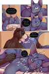 anal bastriw blush brown_eyes butt canid canine canis comic dialogue domestic_cat domestic_dog felid feline felis fernando_(bastriw) hi_res kissing looking_pleasured male mammal nude oral pato_(bastriw) purple_eyes rimming sex text
