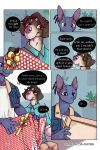 bastriw blush brown_eyes canid canine canis clothing comic dialogue domestic_cat domestic_dog felid feline felis fernando_(bastriw) gift hi_res male mammal pato_(bastriw) purple_eyes text