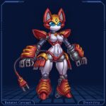 anthro bedabots bell bell_collar blue_eyes breasts collar concept_art featureless_breasts felid feline female hi_res himokone humanoid joints machine mammal medabots mouthless peppercat_(medabots) robot robot_humanoid shockitty simple_background solo text