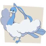  altaria beak black_eyes border closed_mouth commentary_request floating_atsumi full_body no_humans outside_border pokemon pokemon_(creature) solo white_border yellow_background 