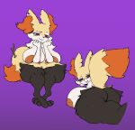 anthro big_breasts big_butt braixen breasts butt female fluffy fluffy_tail generation_6_pokemon huge_breasts huge_butt looking_back nintendo nipples nude pokemon pokemon_(species) pseudo_clothing red_eyes solo stick stormkinght tail