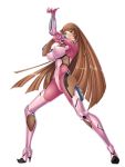  00s 1girl aoi_nagisa_(metalder) blue_eyes bodysuit breasts brown_hair erect_nipples female fighting_stance full_body high_heels hime_cut impossible_clothes koukawa_asuka large_breasts lilith-soft long_hair looking_at_viewer multiple_views ninja no_bra open_mouth simple_background skin_tight smile taimanin_(series) taimanin_asagi thighhighs very_long_hair weapon white_background 