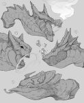 absurd_res ambiguous_gender bodily_fluids bubble dragon feral hi_res monochrome mythological_creature mythological_scalie mythology open_mouth rappenem saliva scalie sharp_teeth smoke teeth