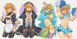 2024 absurd_res altern015 blue_eyes bulge cheerleader clothing ear_piercing ear_ring elf gerudo_outfit girly heart_symbol hi_res humanoid humanoid_pointy_ears hylian light_body light_skin link looking_at_viewer maid_uniform male nintendo not_furry piercing pom_poms ring_piercing signature simple_background solo the_legend_of_zelda uniform