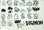  agumon arkadimon_child betamon closed_eyes digimon digimon_(creature) dorumon elecmon gabumon gazimon goburimon gomamon greymon guilmon horns impmon j88672 keramon looking_to_the_side lucemon monochrome palmon patamon petals picodevimon pulsemon simple_background tail toyagumon tyrannosaurus_rex v-mon white_background 