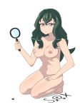  bags_under_eyes breasts bug expressionless full_body fuwa_hyouka ghkwns00002 green_hair highres kneeling long_hair looking_at_viewer magnifying_glass medium_breasts navel nipples nude purple_eyes sex shimoneta_to_iu_gainen_ga_sonzai_shinai_taikutsu_na_sekai simple_background solo white_background 