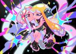  2girls agent_3_(splatoon) agent_8_(splatoon) bike_shorts black_cape black_shirt black_shorts black_skirt blonde_hair blue_eyes blue_hair blush boots cape crop_top gradient_hair hand_on_another&#039;s_leg hand_on_another&#039;s_shoulder headphones high-visibility_vest highres imminent_kiss inkling inkling_girl inkling_player_character miniskirt multicolored_hair multiple_girls octoling octoling_girl octoling_player_character open_mouth red_eyes red_hair shirt shorts skirt smile splatoon_(series) splatoon_2 splatoon_2:_octo_expansion suction_cups sweatdrop tentacle_hair twintails two-tone_hair xiaoyunatie 