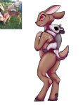 2021 absurd_res ambiguous_gender american_opossum anthro carrying_another deer duo entwined_tails feral hi_res hooves horizontal_pupils mammal marsupial nude pupils reference_image simple_background size_difference standing tail tail_coil virginia_opossum white_background zebastian