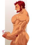  1boy abs ass bara blush censored completely_nude erection fate/zero fate_(series) heavy_breathing huge_penis iskandar_(fate) karakuraax large_pectorals male_focus manly mature_male mosaic_censoring muscular muscular_male nipples nude pectorals penis pubic_hair red_eyes red_hair short_hair simple_background smirk solo spiked_hair sweat sweatdrop teeth testicles thick_arms thick_eyebrows thick_thighs thighs white_background 