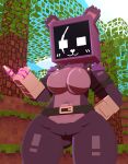 3d_(artwork) 5_fingers absurd_res animal_humanoid anthro bear big_breasts breasts canid clothed clothing coresvoid digital_media_(artwork) epic_games eye_scar facial_scar female fingers fortnite fur genitals hi_res humanoid innersloth looking_at_viewer mammal microsoft mine-imator minecraft mojang multicolored_body multicolored_fur purple_body raven_team_leader scar simple_background solo xbox_game_studios
