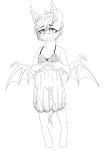  bat_pony blush bottomless breasts clothed clothing equine fan_character fangs female mammal monochrome my_little_pony nolegs_(oc) pussy replica_(artist) ring small_breasts solo standing wedding_ring 
