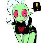 alien alien_humanoid alpha_channel bent_over blush bottowear clothing color_edit colored disney exclamation_point eyebrows female freckles green_body green_skin hair humanoid humanoid_pointy_ears itimu lord_dominator midriff noseless not_furry open_mouth pink_sclera solo thecolorfulworldofmrsquare third-party_edit topwear wander_over_yonder white_hair