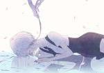  androgynous cairngorm_(houseki_no_kuni) closed_eyes colored_eyelashes different_reflection gem_uniform_(houseki_no_kuni) ghost_quartz_(houseki_no_kuni) grey_eyes grey_hair hair_over_one_eye houseki_no_kuni lying lying_on_water multiple_others nallck_6v6_(nothy-nn) necktie on_side out_of_frame petals reflection short_hair short_hair_with_long_locks silver_eyes silver_hair solo_focus spoilers suspenders tsuki_jin water white_eyes white_hair 