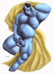 2019 anthro armpit_hair balls beard bed_sheet bedding belly belly_hair biceps blue_eyes body_hair chest_hair facial_hair feet flaccid foreskin genitals hand_behind_head hand_on_penis happy_trail hi_res male mammal manly misaligned moobs muscular_legs muscular_thighs navel nipples nude pecs penis pinup pose pubes reclining rhinoceros simple_background slightly_chubby solo white_background
