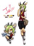 2015 3:4 5_fingers antelope anthro biped bovid chibi clothed clothing color_swatch fingers green_hair hair hooves horizontal_pupils horn jella_(re-yyyyyy) male mammal open_mouth open_smile pupils re-yyyyyy smile solo tail