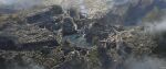  absurdres aqueduct boat bridge canyon city cliff dome fantasy from_above highres landscape mountain no_humans numenor official_art renart rings_of_power river scenery tolkien&#039;s_legendarium watercraft 