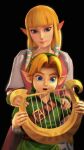 3d_(artwork) age_difference ambrosine92 blue_eyes clothing digital_media_(artwork) duo elf female hair hi_res humanoid humanoid_pointy_ears hylian light_body light_skin long_hair male musical_instrument nintendo not_furry ocarina_of_time older_female princess_zelda skyward_sword the_legend_of_zelda young_link younger_male
