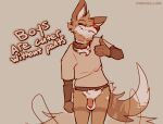 2024 anthro balls biped bottomless bottomless_anthro bottomless_male brown_body brown_fur canid canine canis cantio_(lawyerdog) clothed clothing collar coyote digital_media_(artwork) english_text eyes_closed flaccid fur genitals gesture hand_gesture humanoid_genitalia humanoid_penis lawyerdog male mammal multicolored_body multicolored_fur penis smile solo tail tail_motion tailwag text thumbs_up