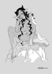  black_hair breasts character_name character_request chin_rest copyright_request grey_background greyscale hair_censor hattori_masahiko large_breasts long_hair long_toenails monochrome multicolored_hair nude solo toe_scrunch toenails white_hair 