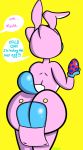  2018 anthro blue_fur bunny_costume bunny_ears_(disambiguation) cartoon_network cat clothing costume dialogue digital_media_(artwork) easter_egg eastern english_text exposed_butt feline female fur hi_res mammal mature_female mother nicole_watterson pajamas parent rear_view simple_background skadog standing text the_amazing_world_of_gumball yellow_background 