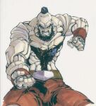  1boy andy_seto beard brown_pants chest_hair chinese_commentary clenched_hands clenched_teeth commentary_request facial_hair grey_eyes male_focus mechanization mohawk pants robot solo street_fighter teeth topless_male zangief 