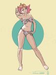  1girl amanda_o&#039;neill bikini green_eyes highres ironsiderodger little_witch_academia looking_at_viewer multicolored_hair navel orange_hair red_hair short_hair signature smile solo swimsuit two-tone_hair 