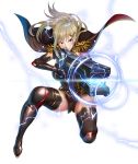  1girl blonde_hair blue_eyes breasts cape female large_breasts lilith-soft looking_at_viewer nobushito_kuro serious shiny simple_background solo taimanin_(series) taimanin_asagi_battle_arena taimanin_asagi_battle_arena_all_card_gallery tina_worrel weapon white_background 