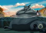 2023 ambiguous_gender anthro beer_bottle belly big_belly biglovealicia black_claws black_pawpads bottle cel_shading claws cloud container day detailed_background ears_back eeveelution fur generation_2_pokemon grey_body grey_fur hair half-closed_eyes hi_res huge_belly huge_moobs long_ears looking_at_viewer morbidly_obese morbidly_obese_anthro narrowed_eyes nintendo obese obese_anthro orange_eyes overweight overweight_anthro pawpads pear-shaped_figure pivoted_ears pokemon pokemon_(species) pool poolside shaded short_hair signature sitting sitting_on_ground smile solo tail thick_arms thick_neck thick_thighs umbreon wide_hips