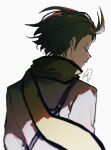  1boy a_d_chi black_hair closed_eyes closed_mouth commentary_request from_behind grey_background hair_slicked_back highres male_focus mochizuki_ryouji persona persona_3 persona_3_reload profile scarf shirt short_hair signature simple_background solo upper_body white_shirt yellow_scarf 