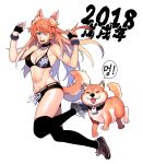  2018 :d abs animal_ears armpits bikini black_bikini black_gloves black_legwear blue_eyes boyshorts bracelet breasts chinese_zodiac choker cleavage collar dog dog_ears dog_tail fingerless_gloves full_body gloves grey_footwear jewelry korean large_breasts looking_at_viewer navel one_eye_closed open_mouth orange_hair original psychicjin shoes short_shorts shorts smile sneakers swimsuit tail thighhighs translation_request year_of_the_dog 
