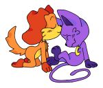 anthro blush canid canine canis catnap_(poppy_playtime) dogday_(poppy_playtime) domestic_cat domestic_dog duo felid feline felis fur happy kissing male male/male mammal orange_body orange_fur pachi_rizuu poppy_playtime purple_body purple_fur raised_tail smiling_critters tail