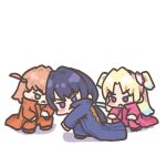  :&lt; alternate_costume aqua_eyes arms_on_knees blonde_hair blue_coat blue_eyes blue_hair blue_jumpsuit blue_ribbon blush_stickers bousouzoku chibi chibi_only closed_mouth coat colored_tips dark_blue_hair delinquent film_grain flower frown hair_flower hair_ornament hair_ribbon hands_on_own_knees highres hinoshita_kaho jitome jumpsuit light_blue_hair link!_like!_love_live! long_hair long_sleeves looking_at_viewer love_live! low_twintails medium_hair multicolored_hair murano_sayaka orange_coat orange_hair orange_jumpsuit osawa_rurino parted_bangs pink_coat pink_flower pink_jumpsuit rabbit_hair_ornament ribbon shadow side_ahoge simple_background slav_squatting squatting sunkeun04 tokkoufuku twintails v-shaped_eyebrows white_background white_flower 