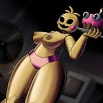 absurd_res animatronic anthro areola avian beakless big_breasts bird black_eyes breasts brown_areola brown_nipples chicken clothing cupcake_(fnaf) empty_eyes female five_nights_at_freddy&#039;s five_nights_at_freddy&#039;s_2 galliform gallus_(genus) ganmakurel head_feathers head_tuft hi_res holding_plate machine nipples panties phasianid pink_clothing pink_panties pink_underwear robot rosy_cheeks scottgames smile solo thick_thighs toy_chica_(fnaf) tuft underwear wide_hips yellow_body