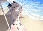  :q antenna_hair armpits ass azur_lane back bangs bare_shoulders barefoot beach bikini black_bikini black_choker black_ribbon blush breasts butt_crack choker cross cross_earrings day earrings eyebrows_visible_through_hair from_behind from_side hair_between_eyes headgear highres ia_(ias1010) iron_cross jewelry long_hair looking_at_viewer looking_back medium_breasts mole mole_on_breast multi-strapped_bikini multicolored_hair prinz_eugen_(azur_lane) ribbon shiny side-tie_bikini sideboob silver_hair solo streaked_hair swept_bangs swimsuit thighs tongue tongue_out two_side_up untied untied_bikini very_long_hair 