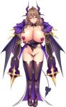  1girl arms_under_breasts boku_ga_incubus_ni_naru_tame_ni_kyou_kara_succubus_to_lesson_shimasu_2 boots breasts brown_hair demon_girl demon_horns demon_tail demon_wings detached_sleeves facing_viewer full_body gigantic_breasts hair_between_eyes heart heart_panties heart_print highres horns long_hair looking_at_viewer maebari mature_female mole mole_under_mouth non-web_source official_art panties photoshop_(medium) print_panties purple_eyes revealing_clothes shiny_skin shiokonbu smile solo standing tachi-e tail thigh_boots transparent_background twintails underwear wings 