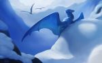  2018 blue_fur day detailed_background digital_media_(artwork) dragon dschunai feral fur furred_dragon membranous_wings outside sky wings 