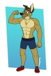  2024 abs all_dogs_go_to_heaven anthro anthrofied athletic athletic_anthro athletic_male black_nose bottomwear brown_body brown_fur canid canine canis charlie_barkin clothed clothed_anthro clothed_male clothing deskmaniac domestic_dog don_bluth flexing footwear fur german_shepherd grin herding_dog hi_res jewelry male mammal muscular muscular_anthro muscular_male necklace pastoral_dog pecs shoes shorts signature smile sneakers solo standing teeth topless topless_anthro topless_male 