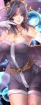  1girl bare_shoulders breast_tattoo breasts cape celine_jules cleavage dress earrings elbow_gloves facial_mark forehead_mark gloves hat jewelry long_hair looking_at_viewer pointy_hat purple_dress purple_hair smile solo star_ocean star_ocean_the_second_story tattoo witch_hat 