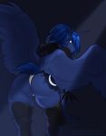  anthro butt clothing equine feathered_wings feathers female friendship_is_magic horn legwear littlesheep looking_back mammal my_little_pony princess_luna_(mlp) rear_view solo standing thigh_highs underwear winged_unicorn wings 