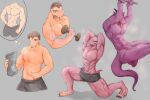  anthro boiled52738691_(artist) clothing dragon genitals growth hi_res humanoid male male/male muscular muscular_male mythological_creature mythological_scalie mythology penis purple_body scalie solo torn_clothing transformation 