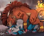 arcanine bodily_fluids canid canine doggystyle duo eyes_closed fangs feral feral_on_feral feral_penetrated feral_penetrating feral_penetrating_feral final_fantasy final_fantasy_vii from_behind_position generation_1_pokemon genital_fluids genitals hi_res male male/male male_penetrated male_penetrating male_penetrating_male mammal nintendo penetration penis pokemon pokemon_(species) precum red_xiii senka-bekic sex square_enix teeth tongue tongue_out