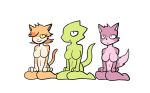 anthro artemis_(bluebirdoasis) bluebirdoasis breasts canid canine canis chibi domestic_cat estenia_(bluebirdoasis) featureless_breasts felid feline felis female fur group lizard mammal nude pink_body pink_fur reptile scalie trio veronica_(bluebirdoasis) waiting wolf yellow_eyes