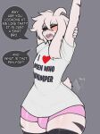  anthro asriel_dreemurr_(god_form) biped boss_monster_(undertale) bovid bulge caprine clothed clothing dialogue english_text fur goat hi_res male mammal oro97 short_tail solo speech_bubble tail tail_motion tailwag text undertale undertale_(series) white_body white_fur 