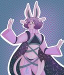 absurd_res ambiguous_gender anthro blush cape cleavage_cutout clothed clothing cutout dark_sclera digital_media_(artwork) eeveelution espeon femboy fur generation_2_pokemon hair hi_res keyhole_clothing legwear looking_at_viewer male mammal neptunebunny nintendo pokemon pokemon_(species) purple_body simple_background solo star tail topwear white_eyes