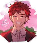  1boy character_name closed_eyes diamant_(fire_emblem) fire_emblem fire_emblem_engage highres male_focus portrait red_hair silvercandy_gum smile teeth 