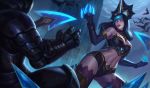  1girl blue_eyes blue_hair evelynn league_of_legends midriff monster_girl 