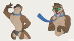 16:9 5_fingers anthro blep blue_clothing blue_collar blue_underwear bodily_fluids brown_body brown_fur brown_hair bulge claws clothing collar drooling eyebrows eyewear finger_claws fingers fur glasses glowing glowing_eyes hair leash leashed_collar male mammal mosin multiple_poses mustelid open_mouth otter paws pose richie_rudders saliva seashell_necklace simple_background solo tail teal_eyes teeth tongue tongue_out underwear white_background widescreen