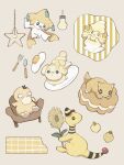  :d :o alcremie alcremie_(star_sweet) ampharos berry_(pokemon) brown_background chair claws cookie egg_(food) fidough flower food fork fried_egg grepa_berry hanging_light holding holding_flower jirachi light_bulb looking_back no_humans on_chair open_mouth plate pokemon pokemon_(creature) psyduck sandshrew sandwich_cookie simple_background sitrus_berry sitting smile spoon star_(symbol) sumi_fms sunflower yellow_eyes yellow_flower 